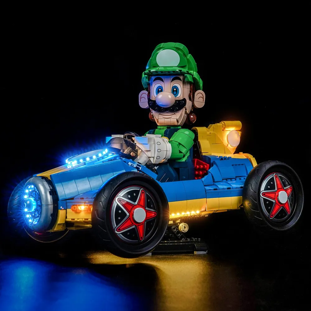 BrickBling LED kit for LEGO Luigi & Mach 8 with modular micro-LEDs illuminating cockpit and exhaust