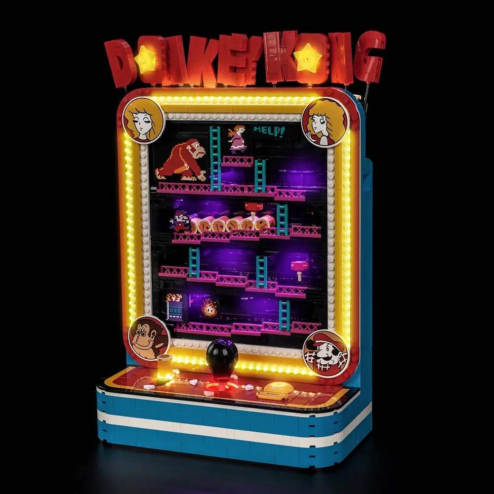 BrickBling LED kit for LEGO Donkey Kong Arcade 72051, Classic version, glowing marquee and side panels