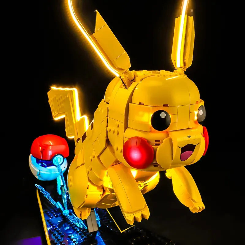 Pre-soldered harness of Lightailing kit on LEGO Pikachu and Poké Ball base