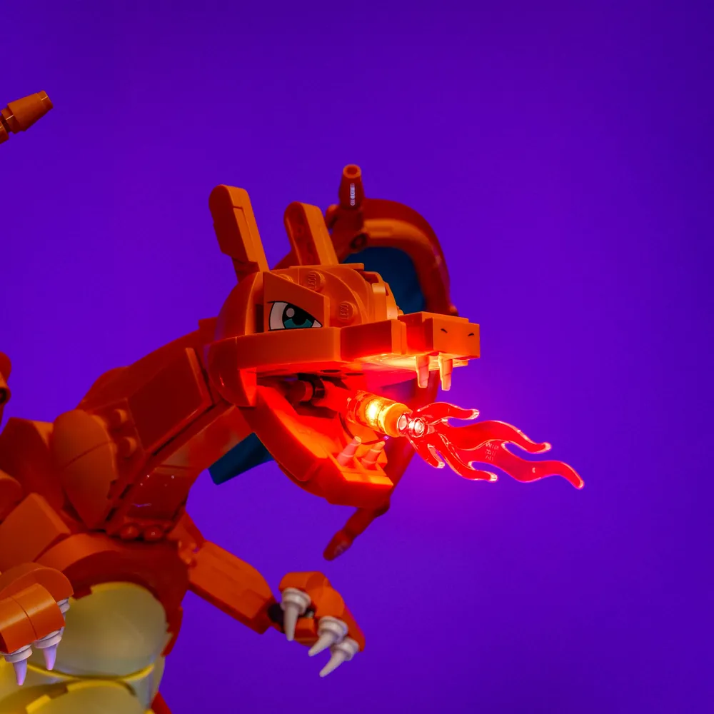 LightMyBricks LEDs enhancing Charizard's wings