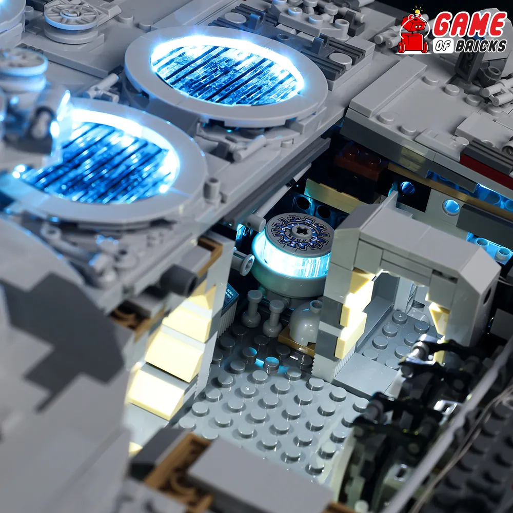 Close-up of modular expansion board wiring on Falcon 75192 from Game of Bricks