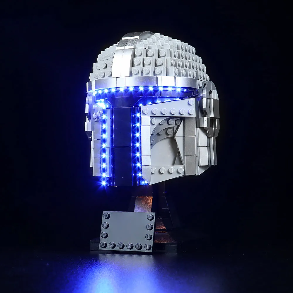 BrickBling LED kit illuminating LEGO Mandalorian Beskar helmet