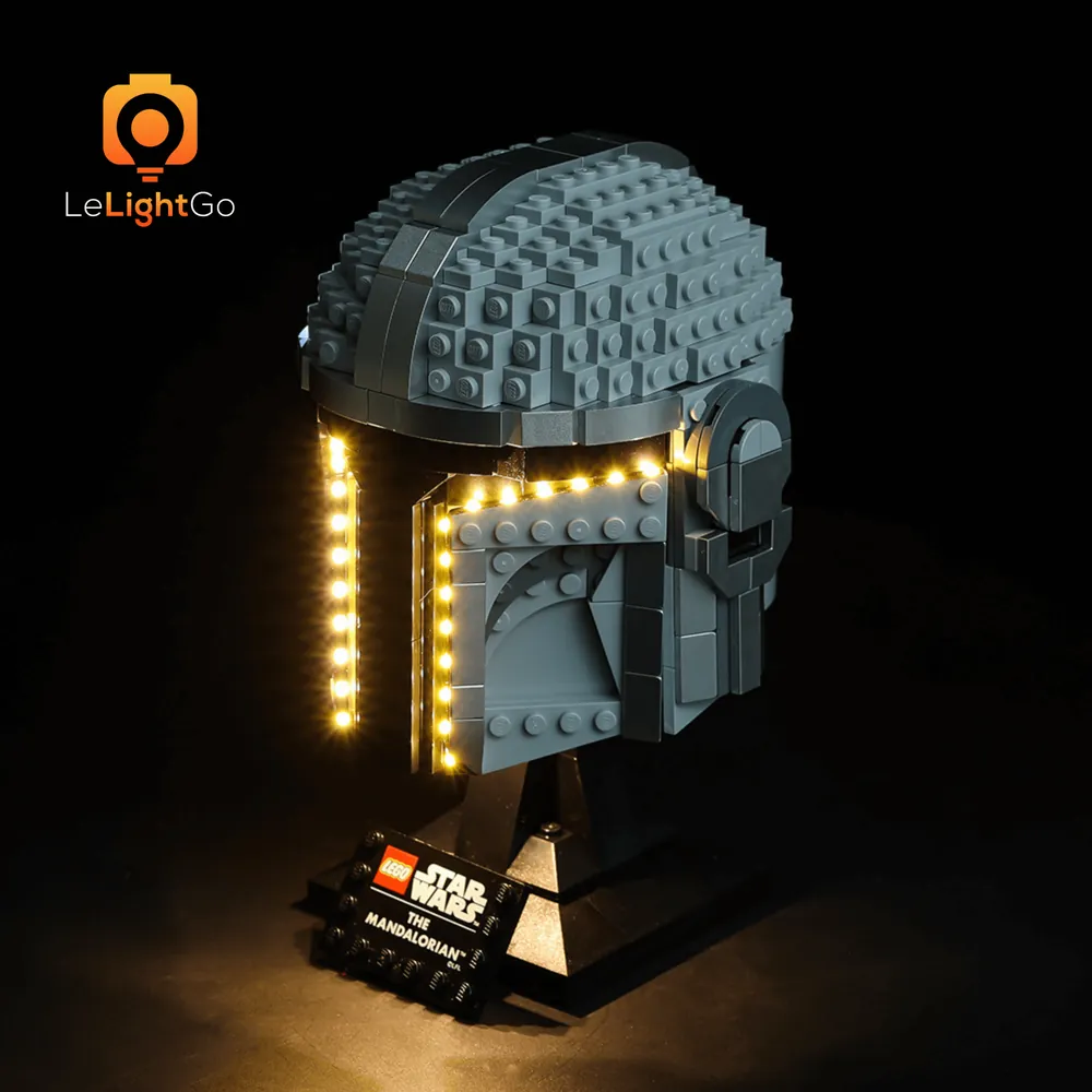 LeLightGo LED kit illuminating LEGO Mandalorian Helmet armor