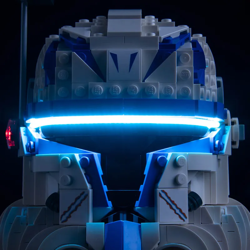 Close-up of BrickBling micro-LEDs on LEGO Captain Rex Helmet