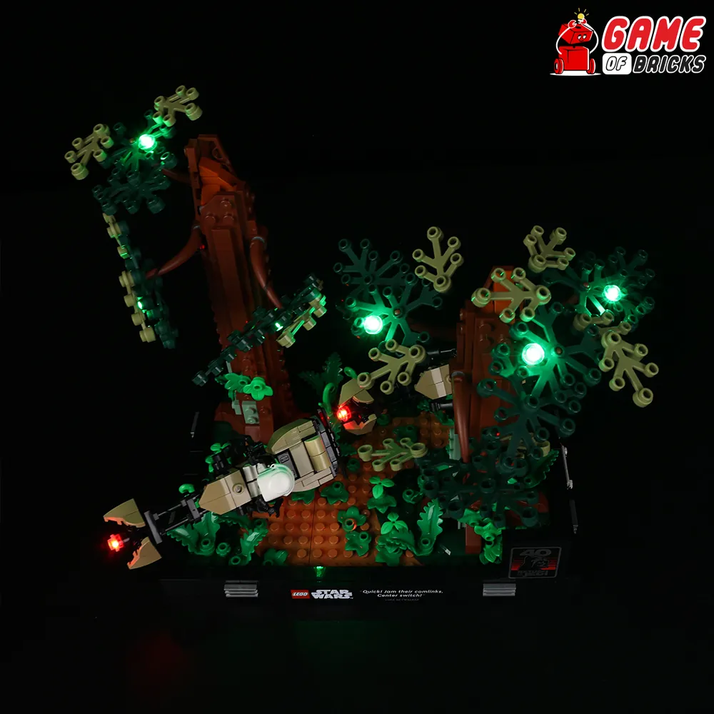 LEGO Endor scene lit by Game of Bricks lights