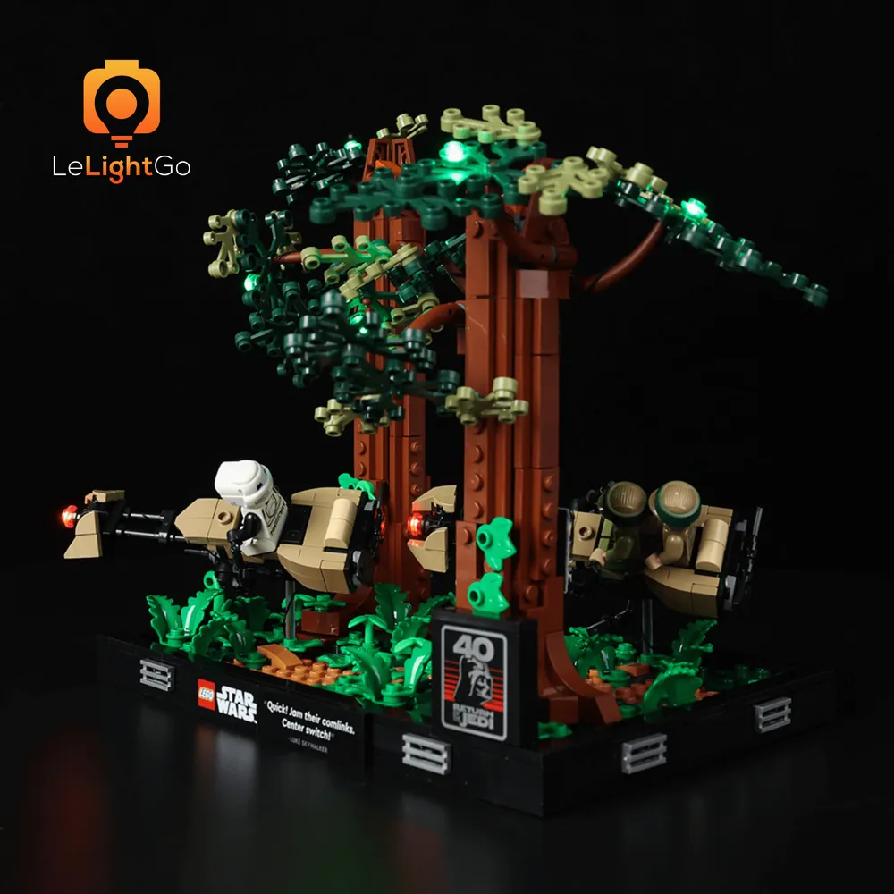 LeLightGo budget LED kit illuminating LEGO Endor Speeder Chase Diorama