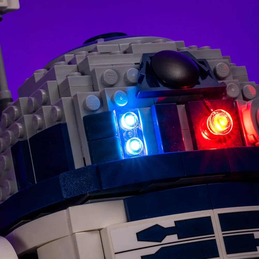 Light My Bricks premium kit illuminating R2-D2's dome and panels