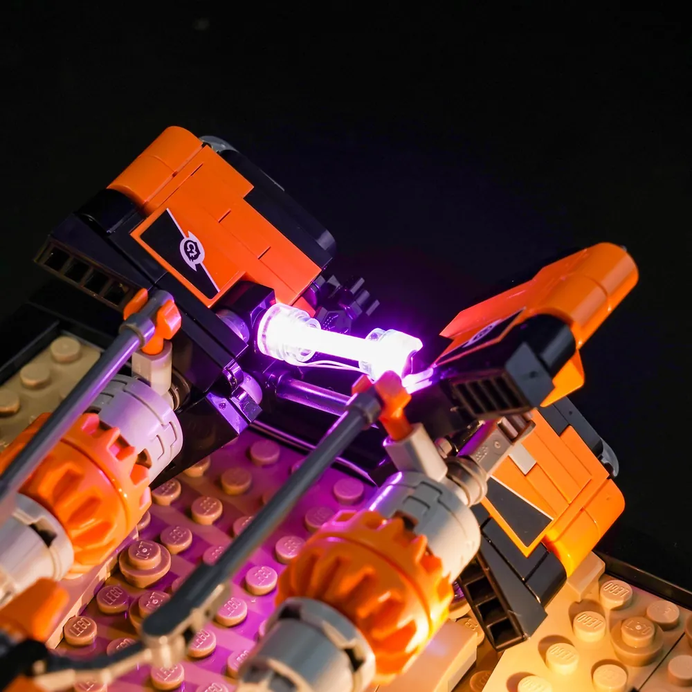 Close-up of BrickBling LEDs on LEGO 75380 Mos Espa Diorama