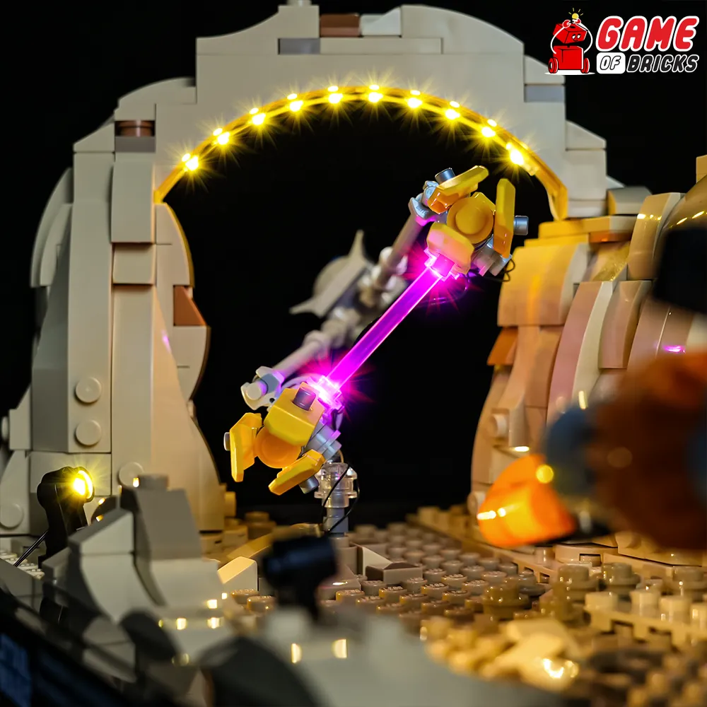 Game of Bricks LED boards on LEGO 75380 diorama