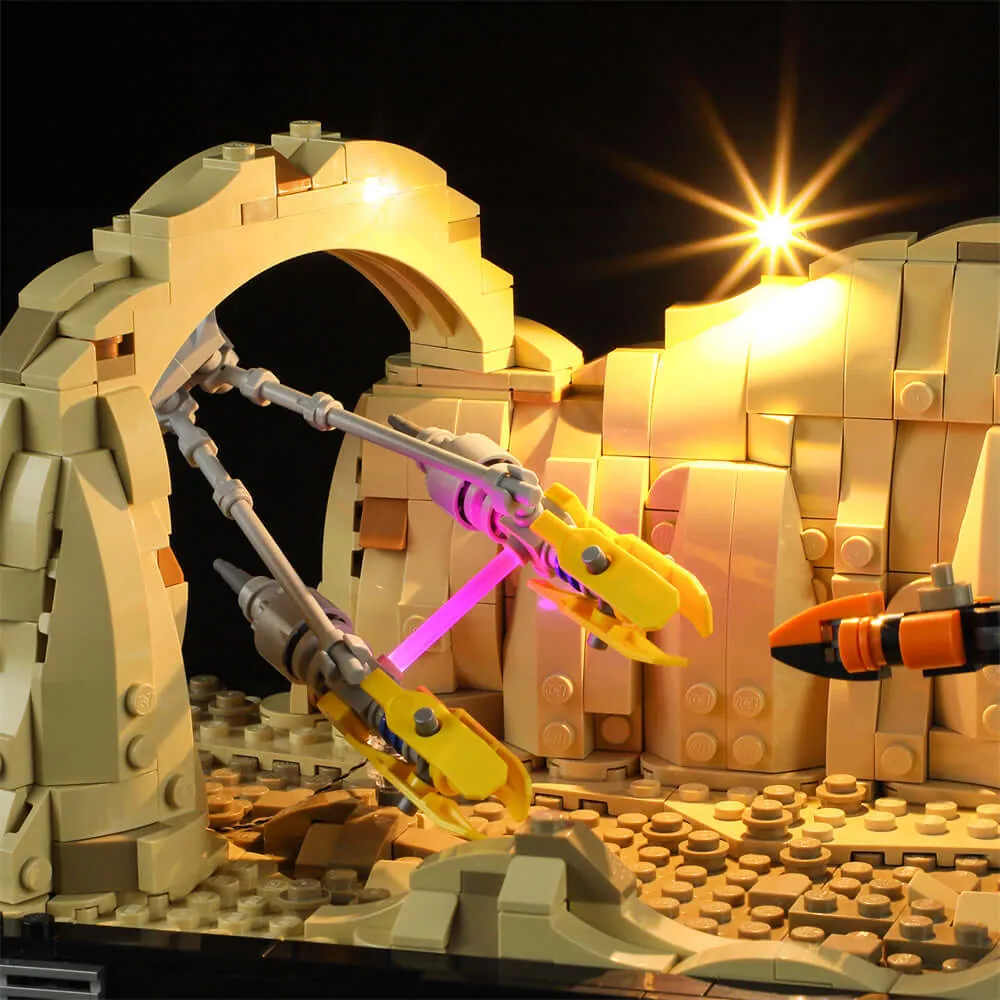 Lightailing LED wires on LEGO 75380 Mos Espa diorama
