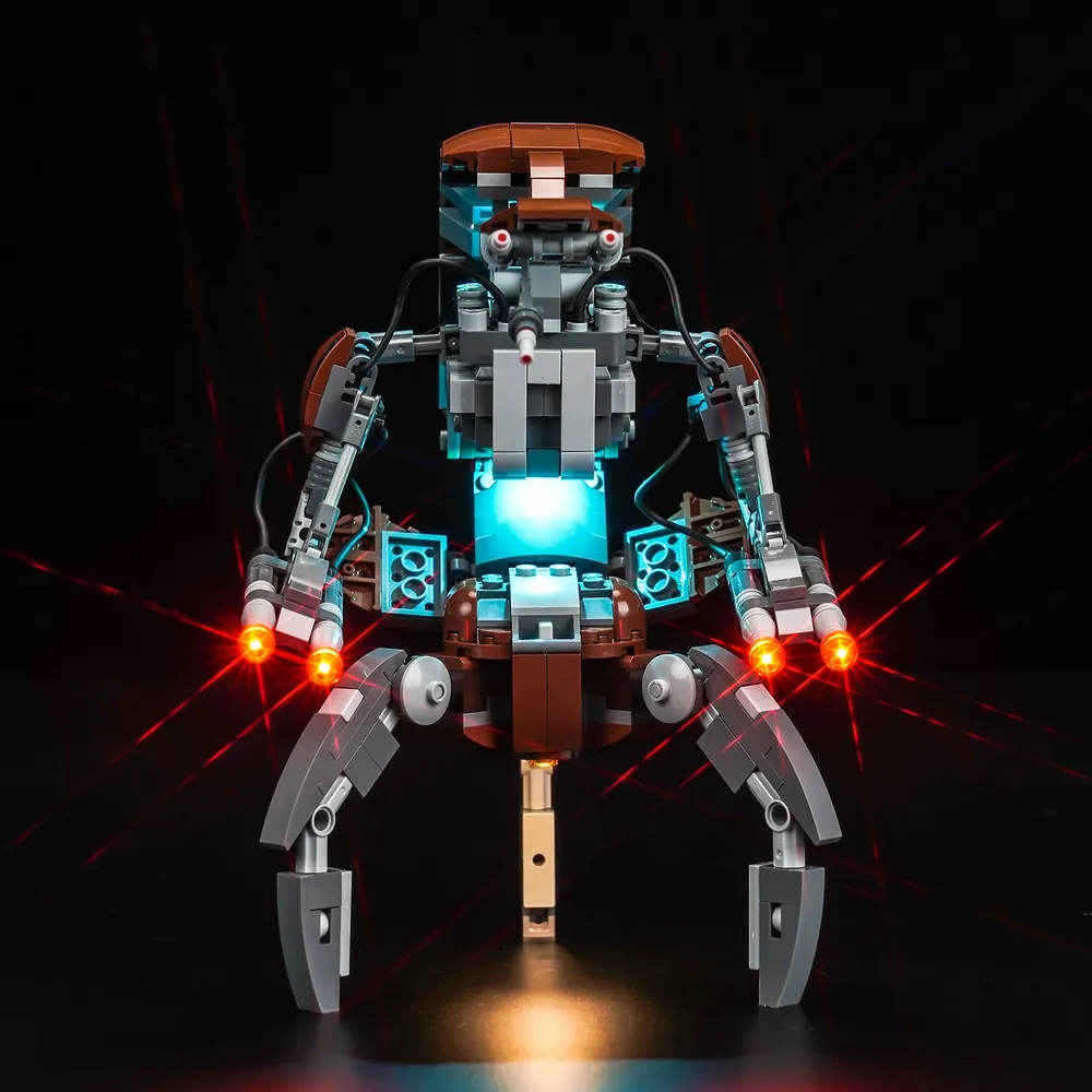 BrickBling kit illuminating Droideka in rolling mode