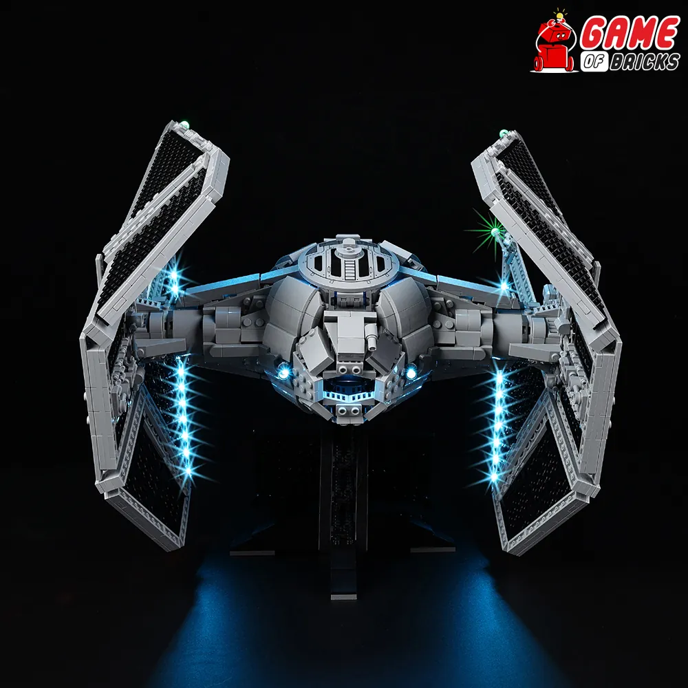 LEGO TIE Interceptor with Game of Bricks lights on display