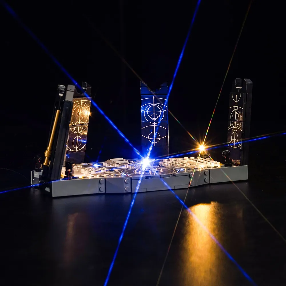 Close-up of modular micro-LEDs and wiring from BrickBling kit for LEGO 75385