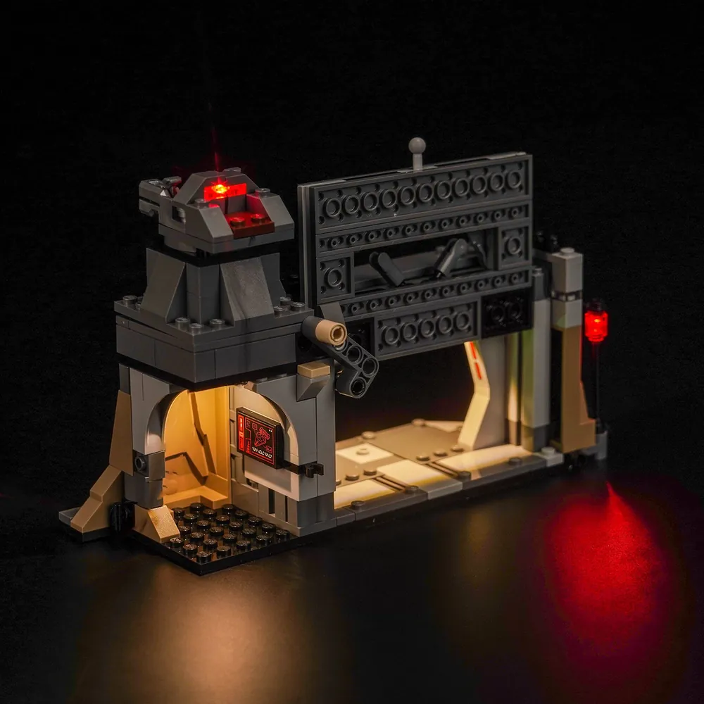 LEGO 75386 with BrickBling lighting effects on minifigures and backdrop