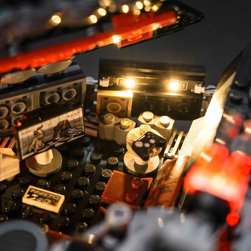 BrickBling light kit for The Dark Falcon 75389 highlighting interior and engines