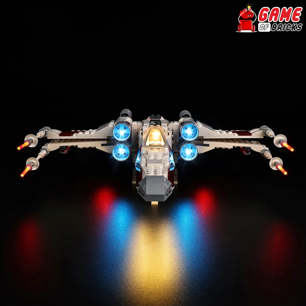 Game of Bricks light kit illuminating laser cannons on LEGO 75393 X-Wing