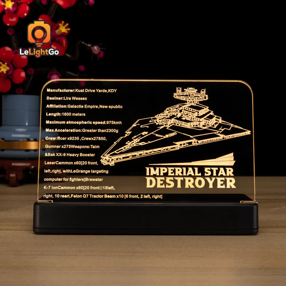 LeLightGo LED nameplate for LEGO Imperial Star Destroyer 75394 glowing softly