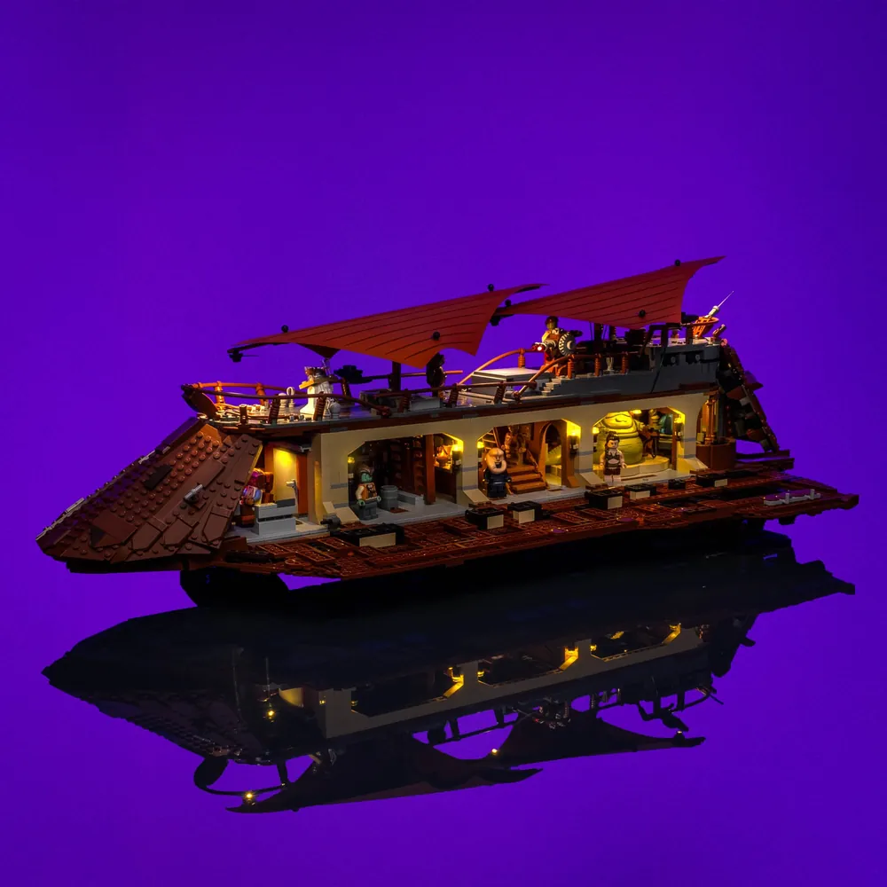 LightMyBricks premium LED kit for LEGO Jabba's Sail Barge 75397 with extensive coverage
