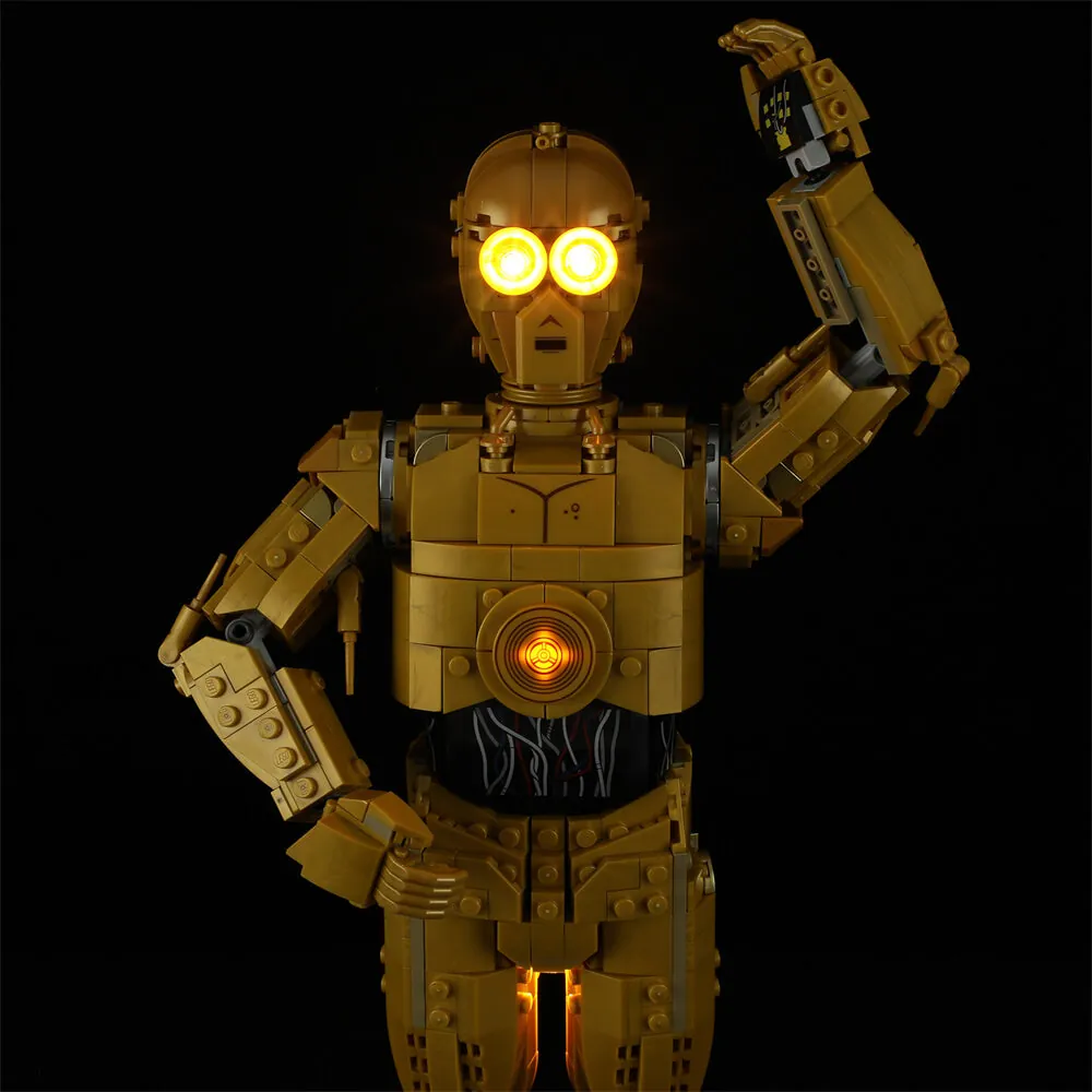 Full illumination of C-3PO using Lightailing LED kit for LEGO 75398