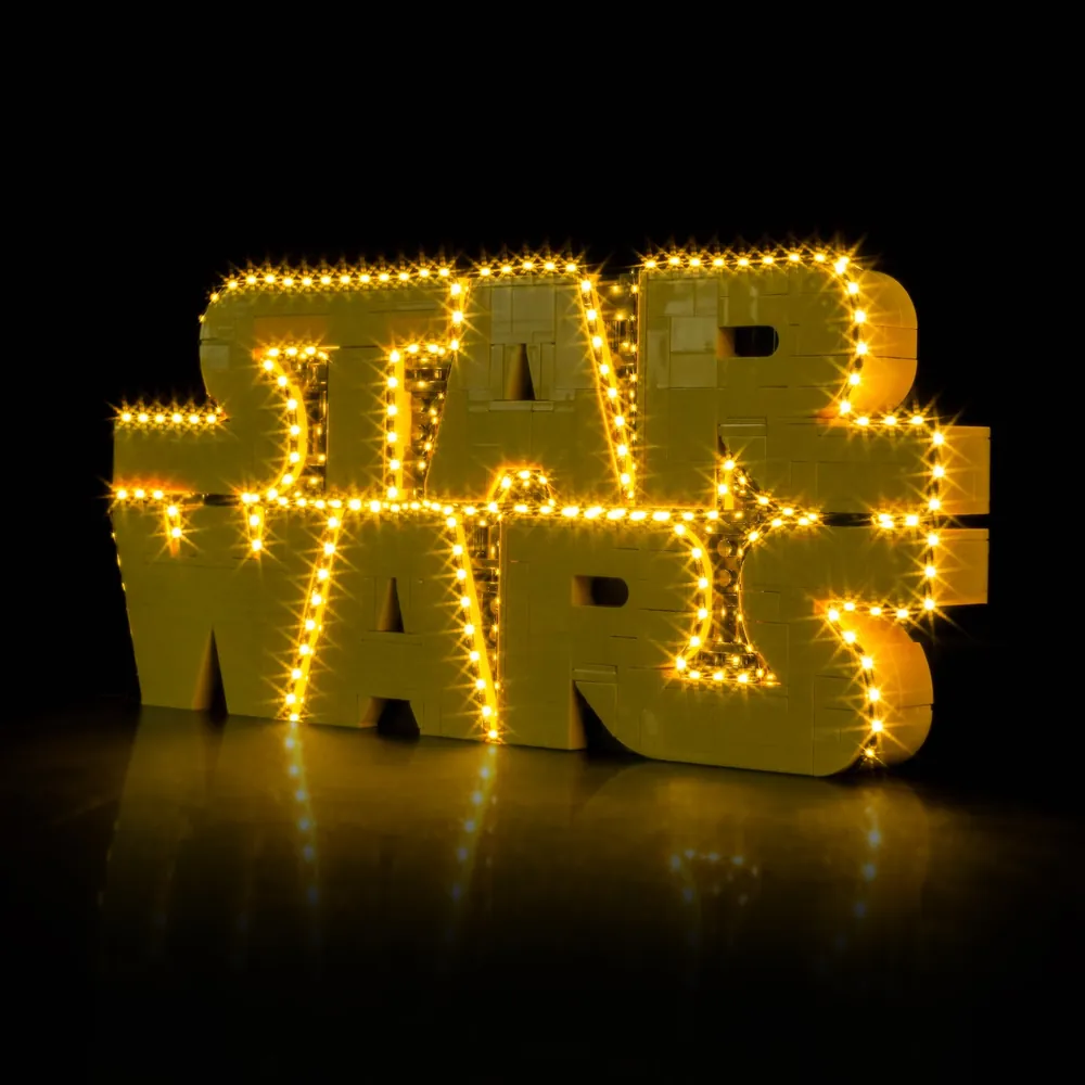 BrickBling LED kit for LEGO Star Wars Logo 75407 illuminating the yellow letters