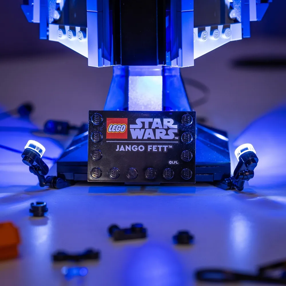 LEGO Jango Fett Helmet with Light My Bricks DIY light bundle installed