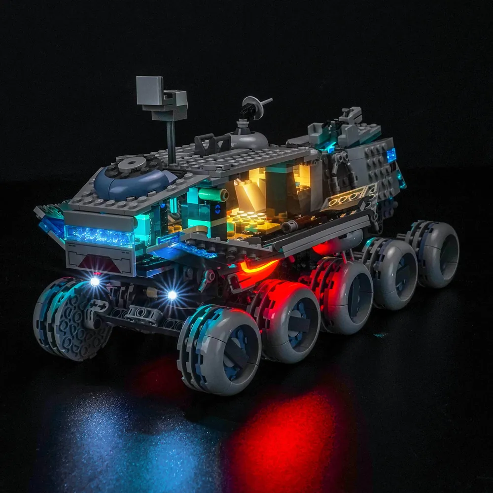 Close-up of BrickBling micro-LEDs on Republic Juggernaut 75413