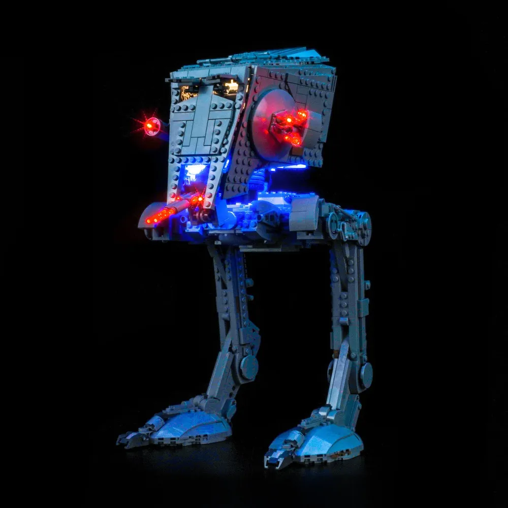 BrickBling LED kit for LEGO AT-ST Walker 75417 showing lit head and cockpit