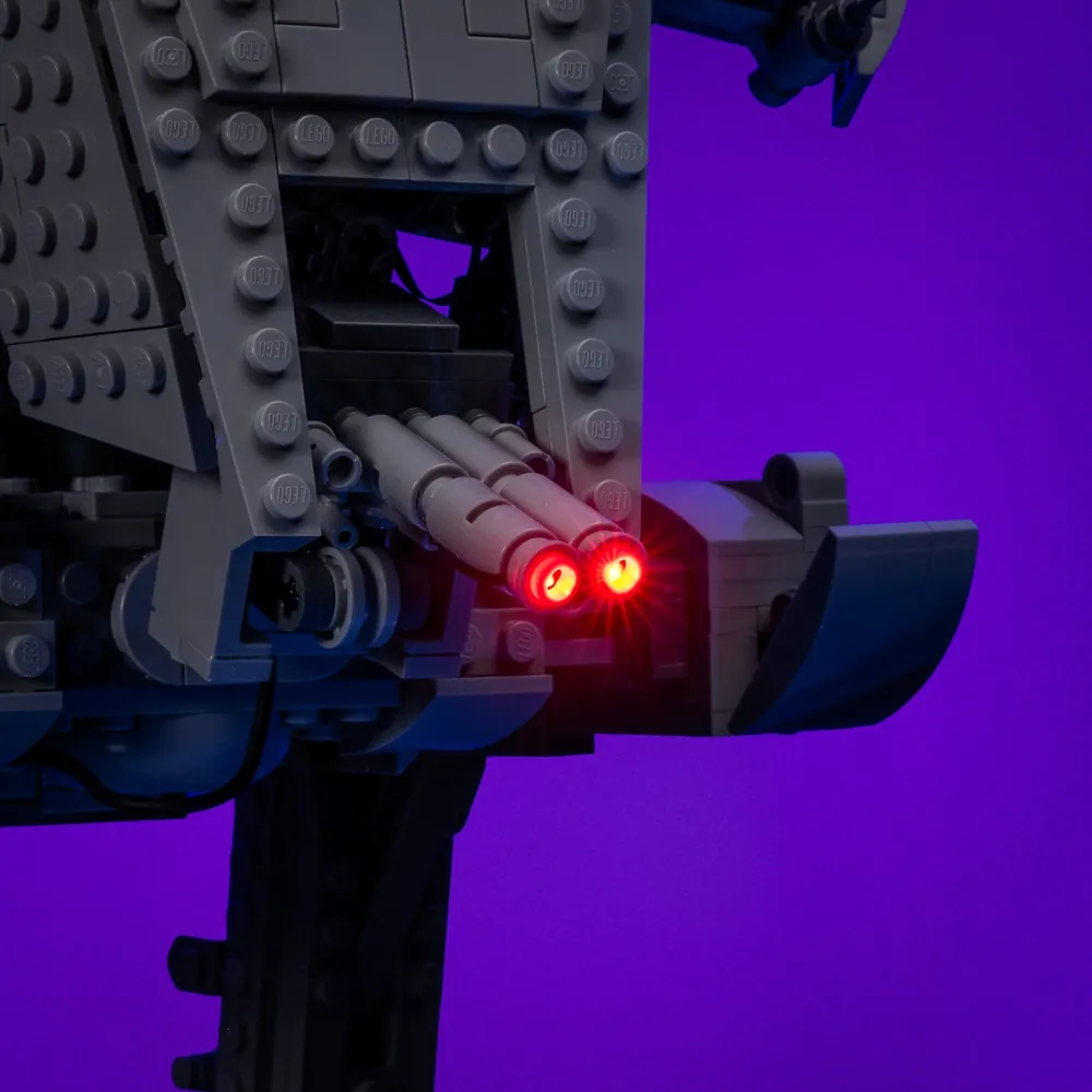 Overview of LightMyBricks wire harness on LEGO Star Wars AT-ST