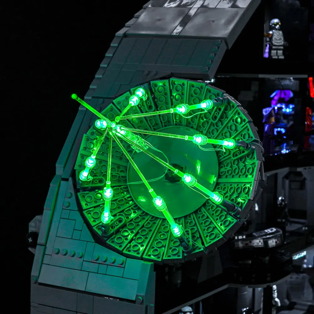 Classic version of BrickBling Death Star LED kit with clean wiring