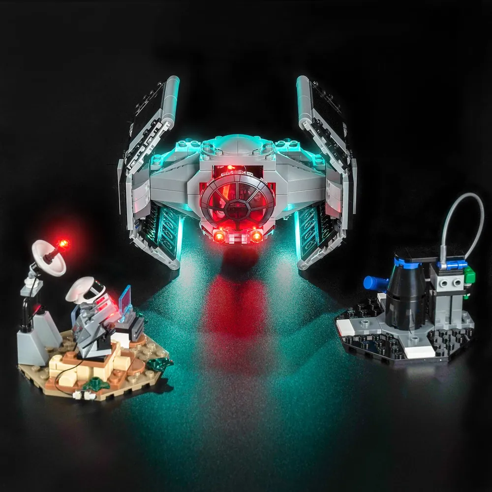 BrickBling LED kit for LEGO Star Wars Darth Vader's TIE Fighter 75421, illuminating the iconic solar panels and cockpit