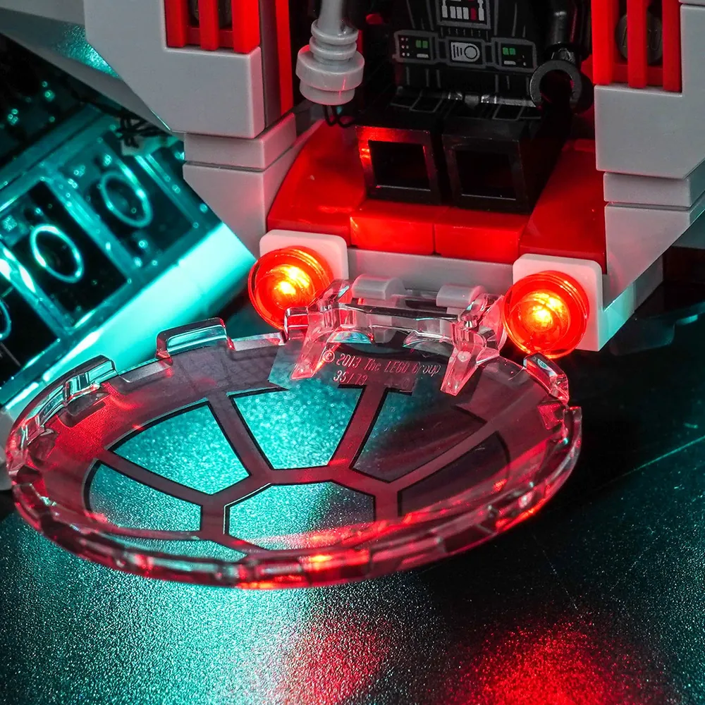 The BrickBling LED kit installed on the Rebel defense station, bringing the blaster cannon to life