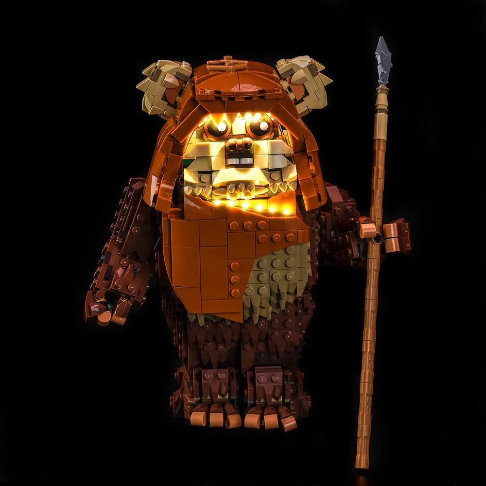 BrickBling LED kit lighting up LEGO Wicket the Ewok 75430