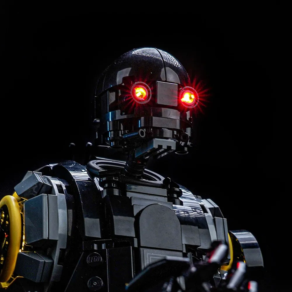 BrickBling LED lights illuminating K-2SO chest and legs