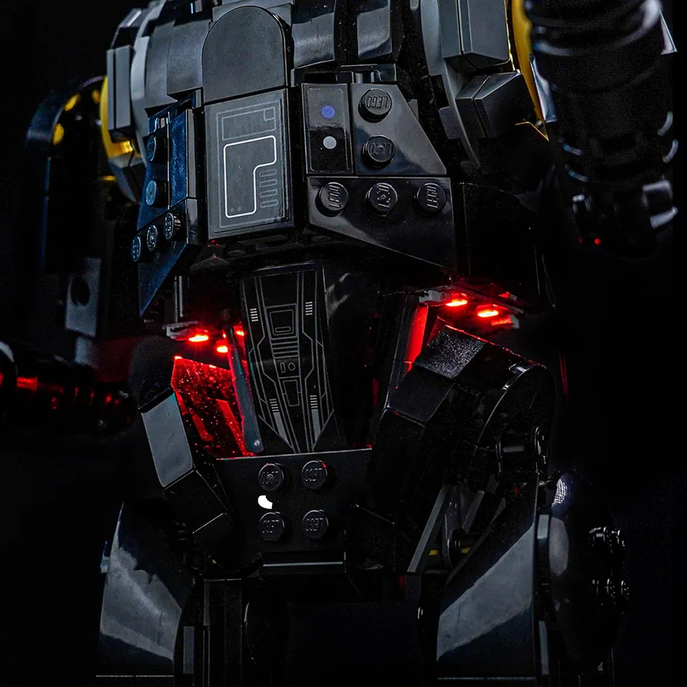 BrickBling lighting kit installed on LEGO K-2SO with remote control