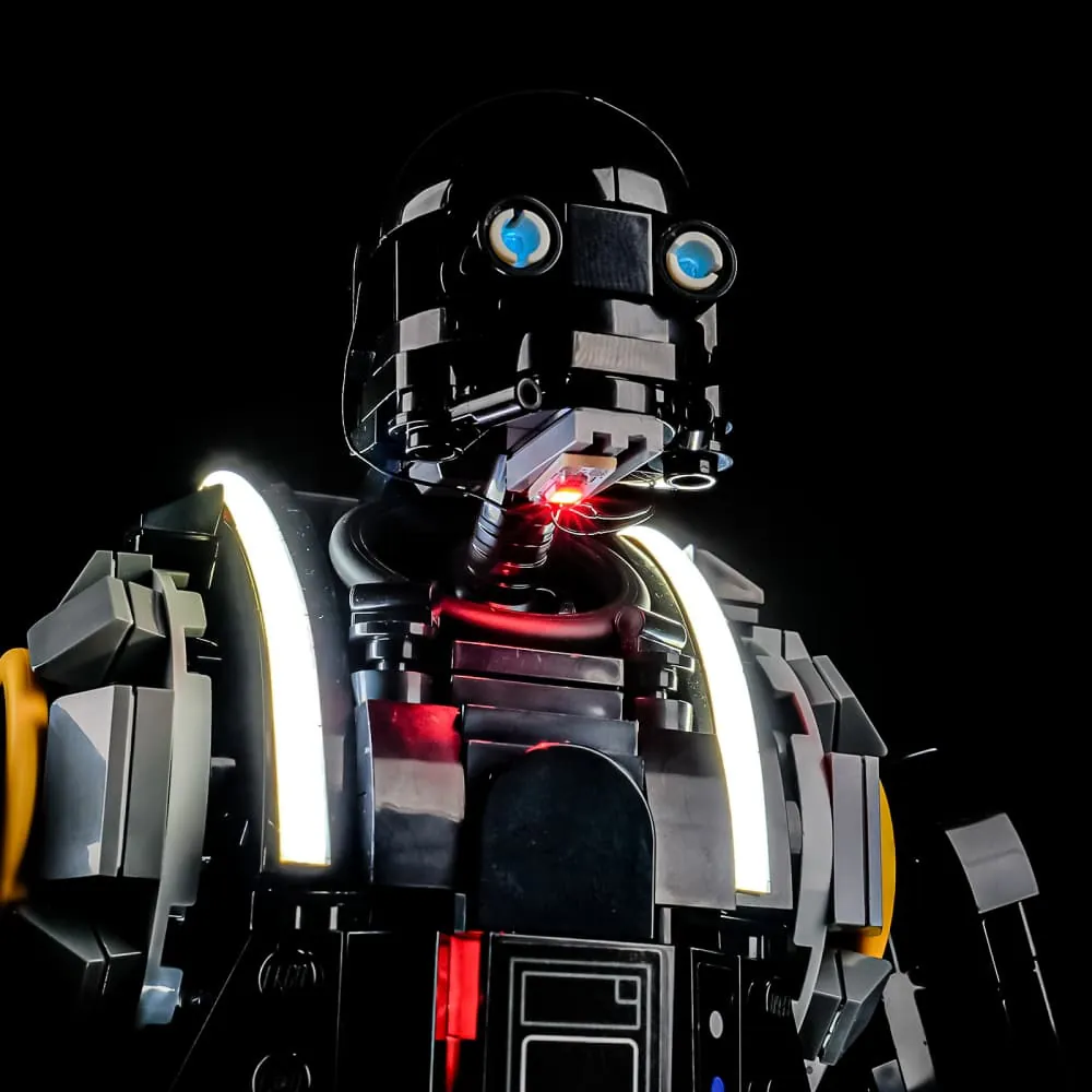 Lightailing lights installed on LEGO K-2SO showing torso and eyes