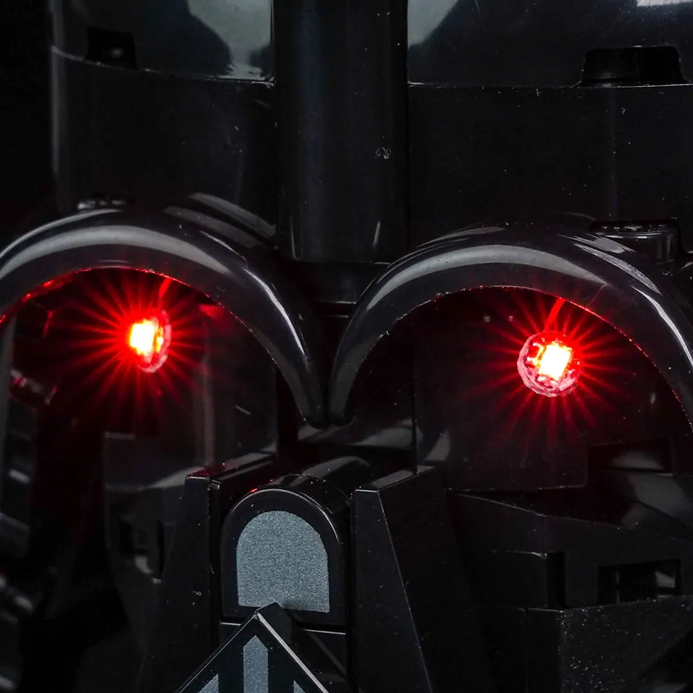 Close-up of BrickBling micro-LEDs on Darth Vader Bust 75439