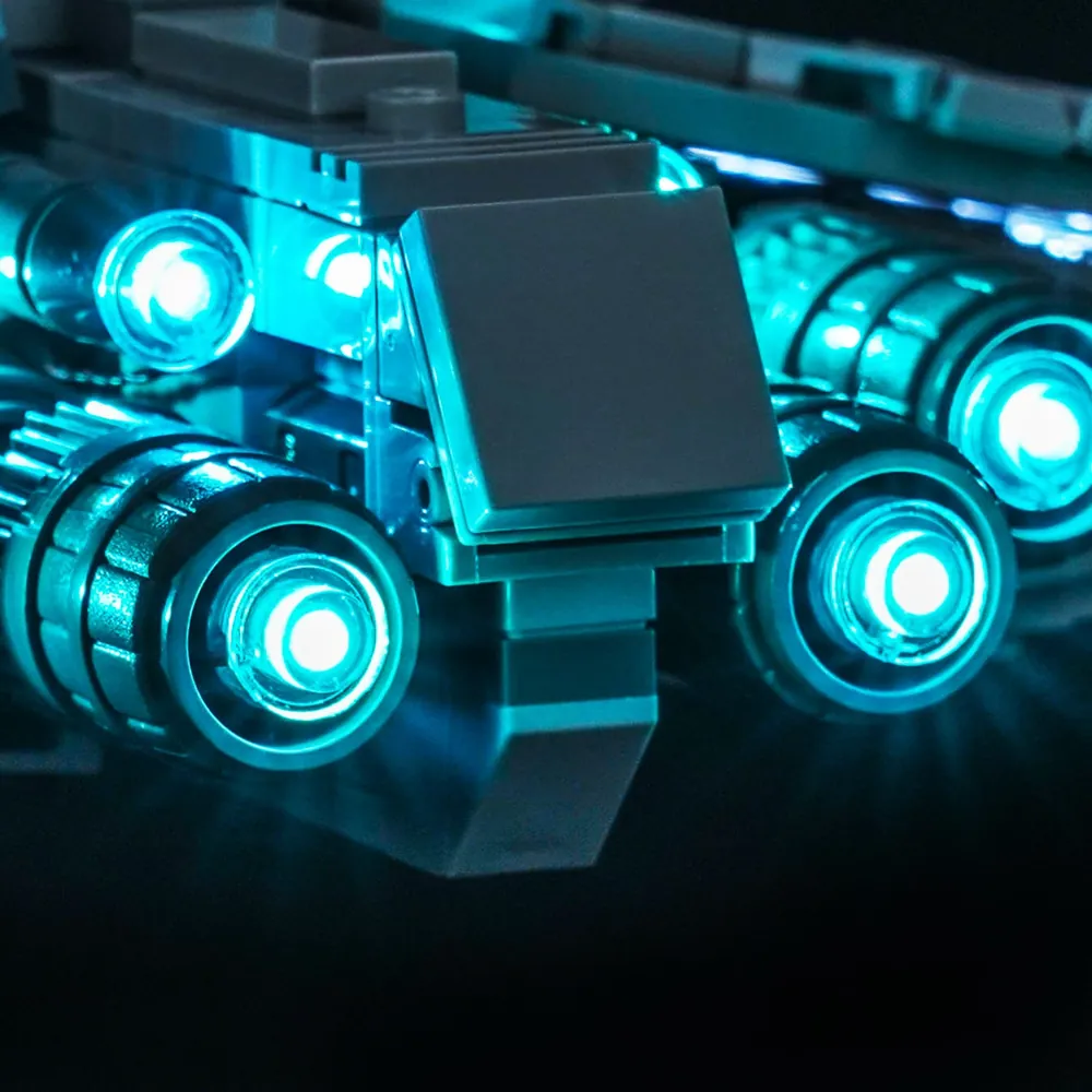 Close-up of BrickBling micro-wires on LEGO Venator bridge