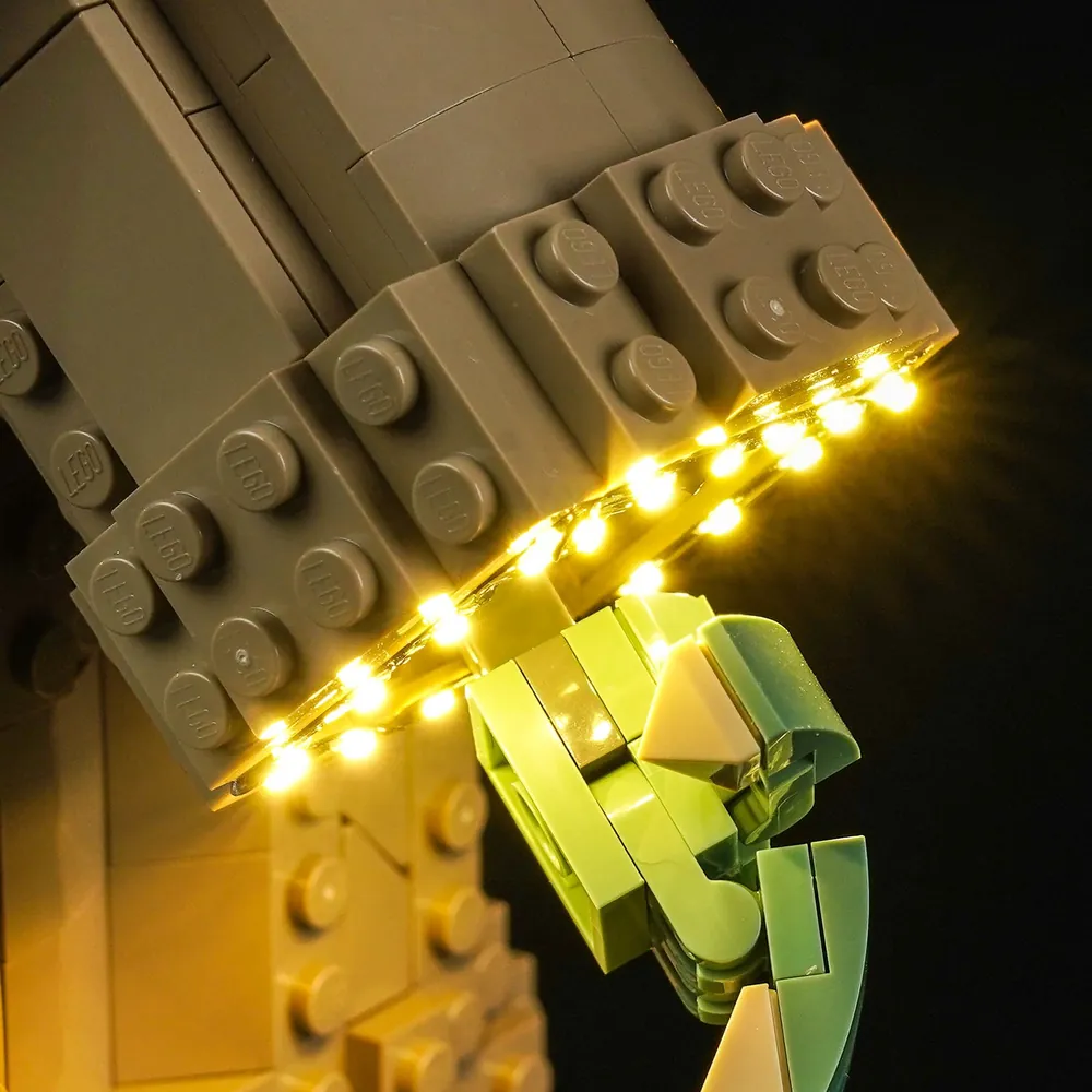 Finished LEGO Grogu display with BrickBling lights