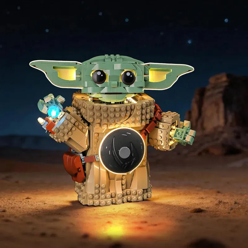 Lightailing LED harness draped along LEGO Grogu 75446 model