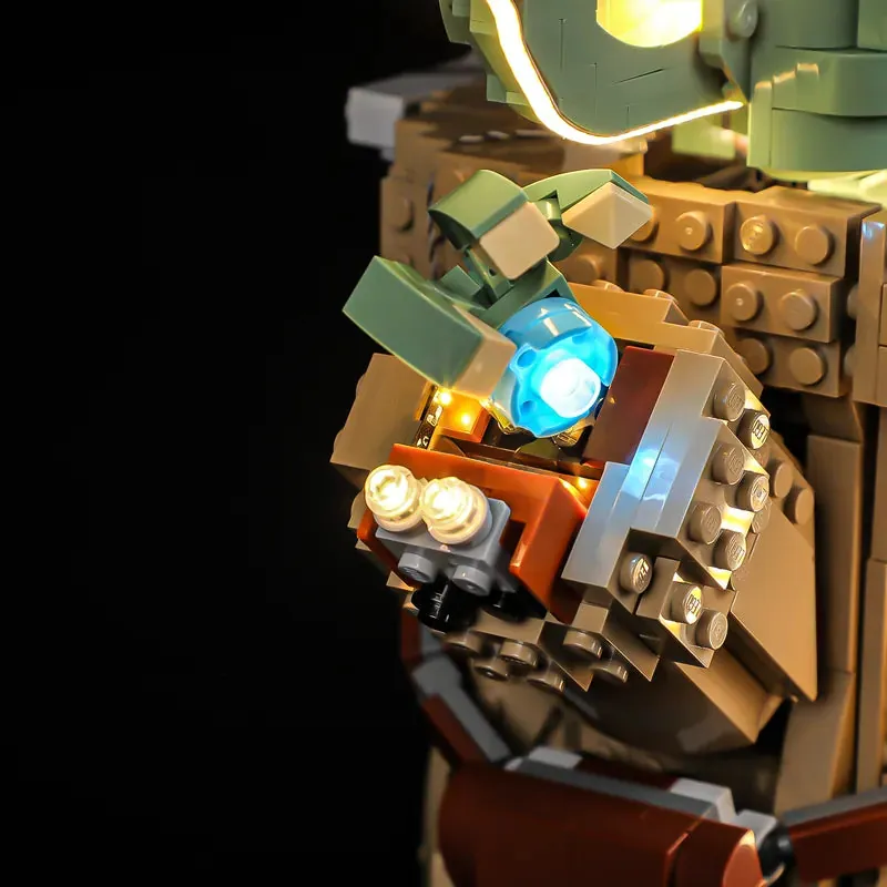 Glowing effect of Lightailing LEDs on Grogu's head and robes
