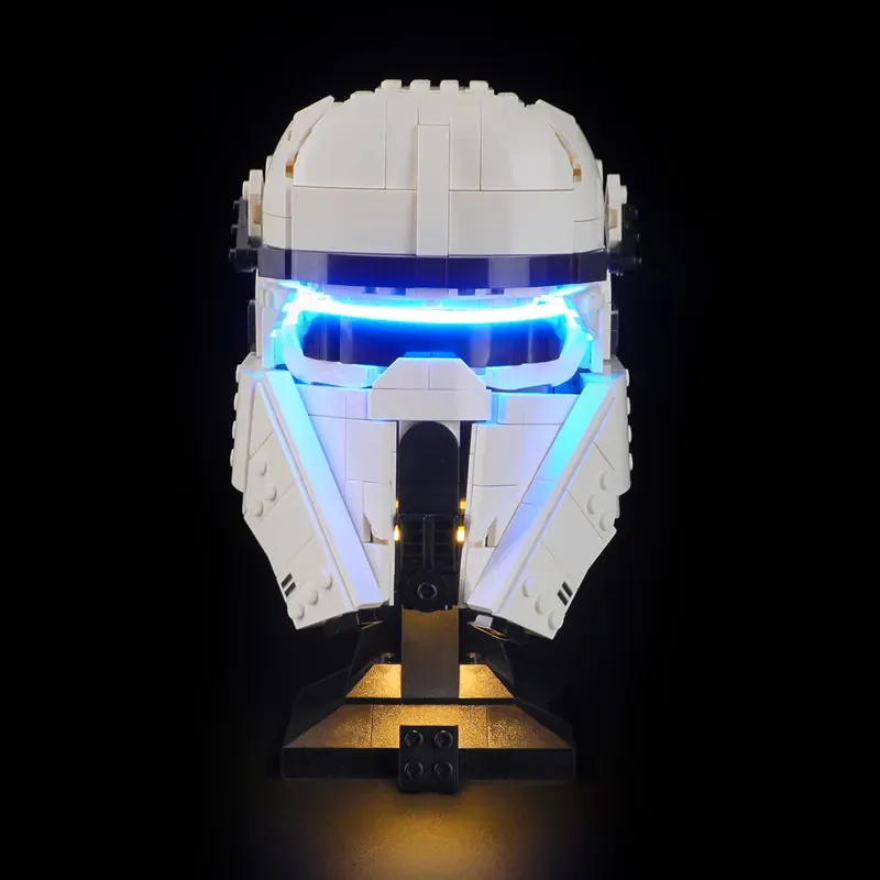 Briksmax 2.0 LED harness illuminating the LEGO Imperial Remnant AT-RT Driver Helmet 75458 with white and tan armor