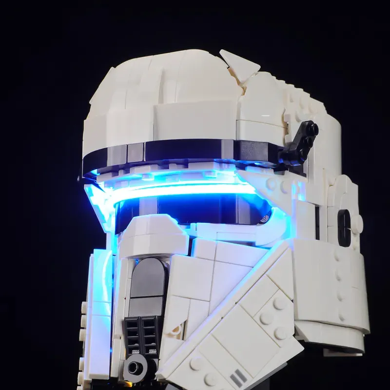 Thicker wiring visible under the chin of LEGO 75458 with Briksmax 2.0 installed and lit