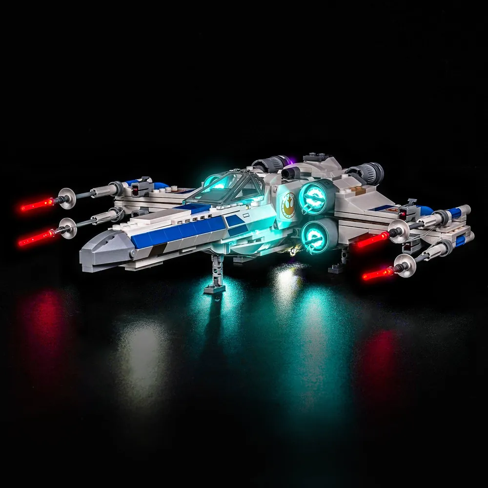 BrickBling LED kit lighting the engines of the LEGO New Republic X-Wing Starfighter 75460