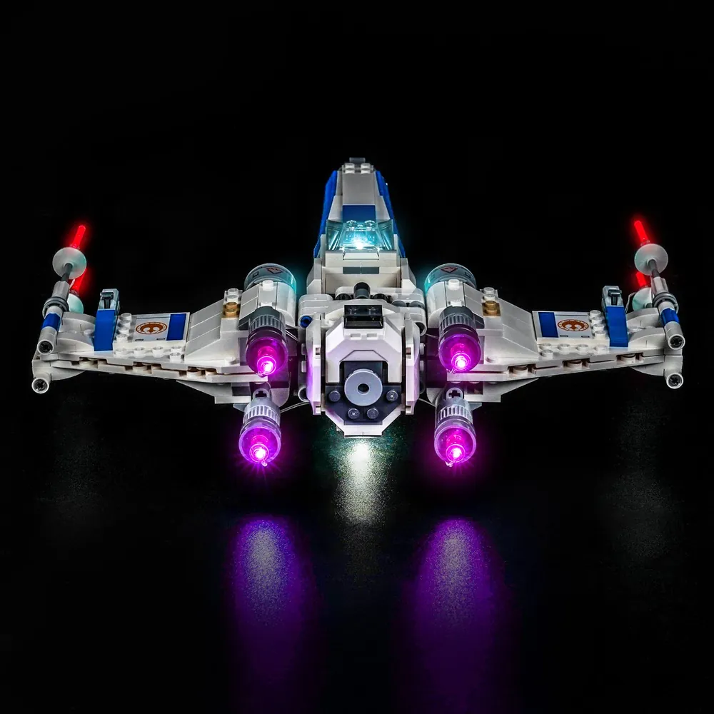 Close-up of BrickBling micro-LEDs on LEGO X-Wing 75460