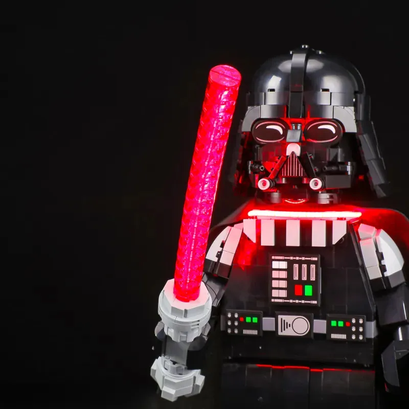 Lightailing illuminated Darth Vader with bright saber glow