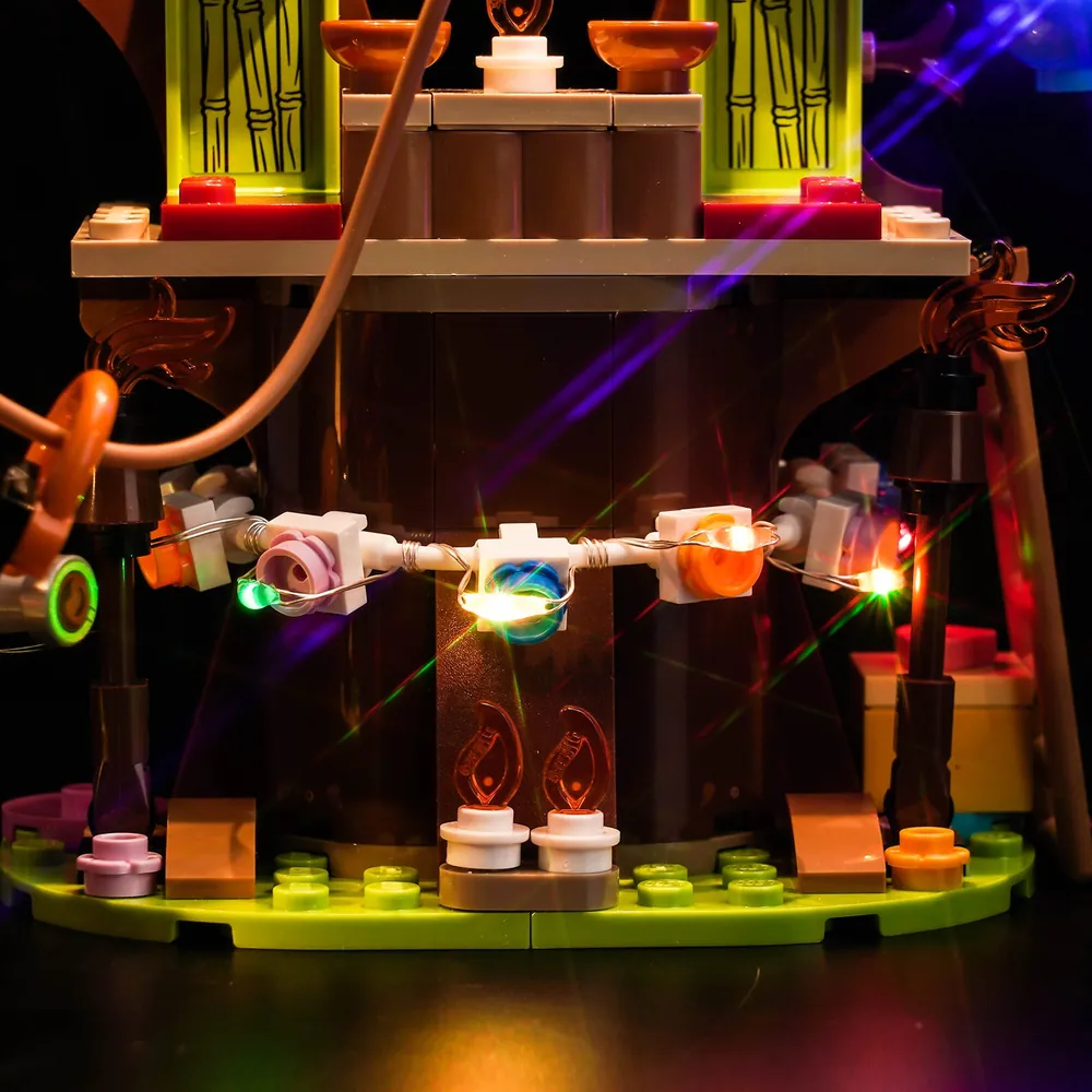 BrickBling light kit for LEGO 75583 showing modular micro-LEDs in the living room