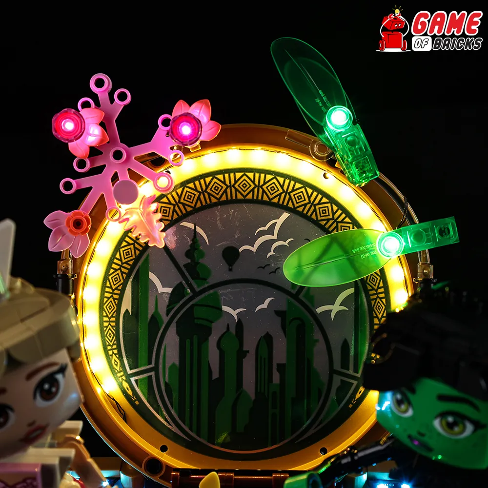 Game of Bricks expansion boards lighting Elphaba and Glinda