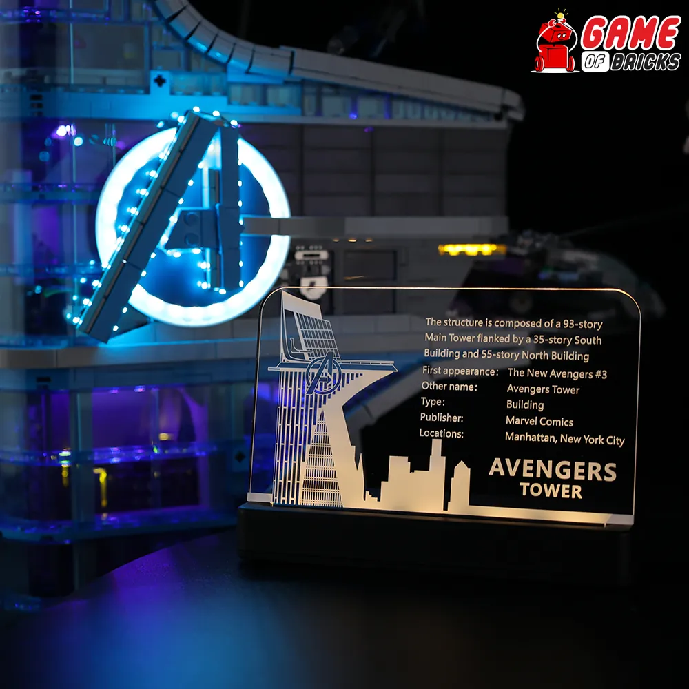 Game of Bricks LED nameplate for LEGO Avengers Tower 76269