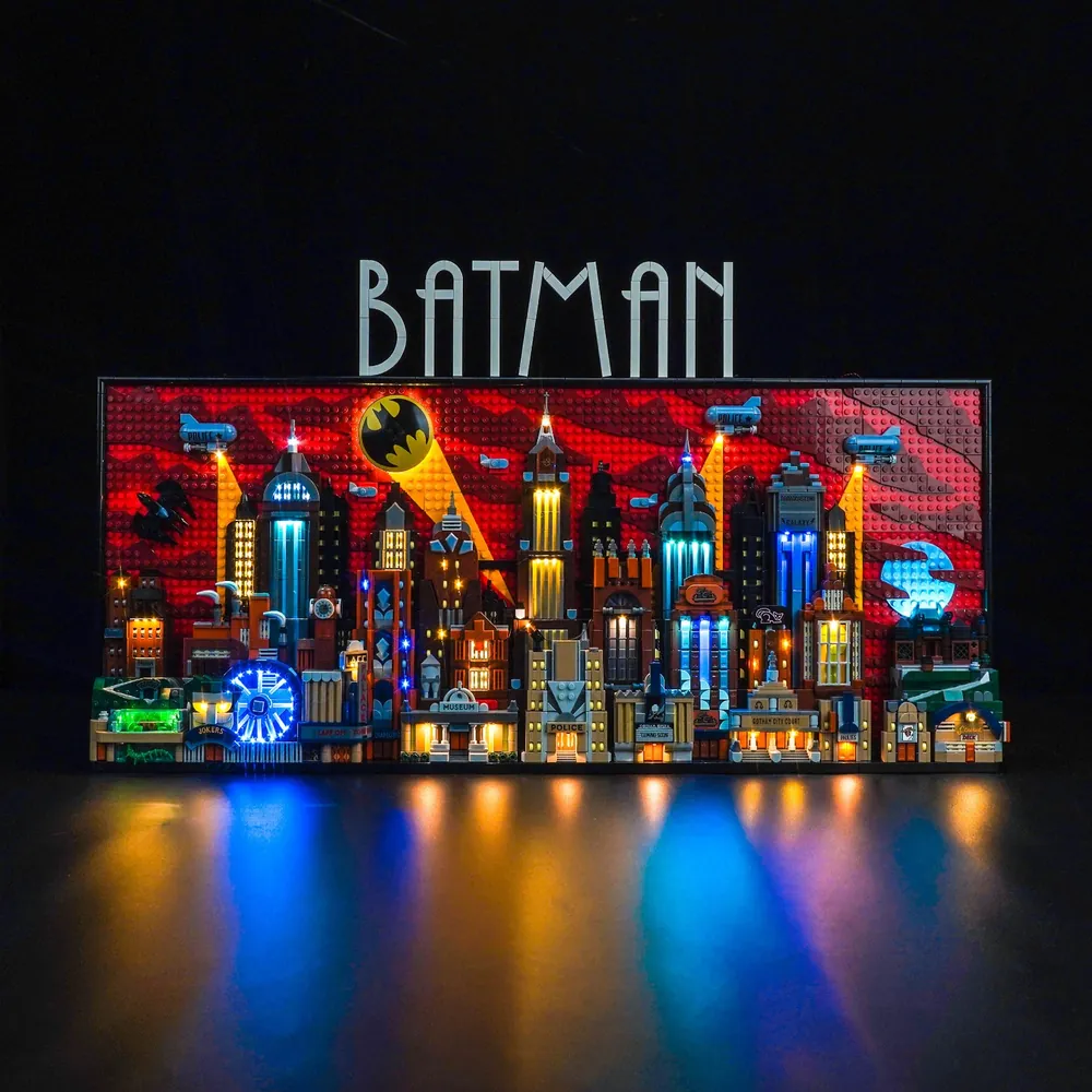 BrickBling LED kit for LEGO 76271 Gotham City showing micro-LEDs along building edges