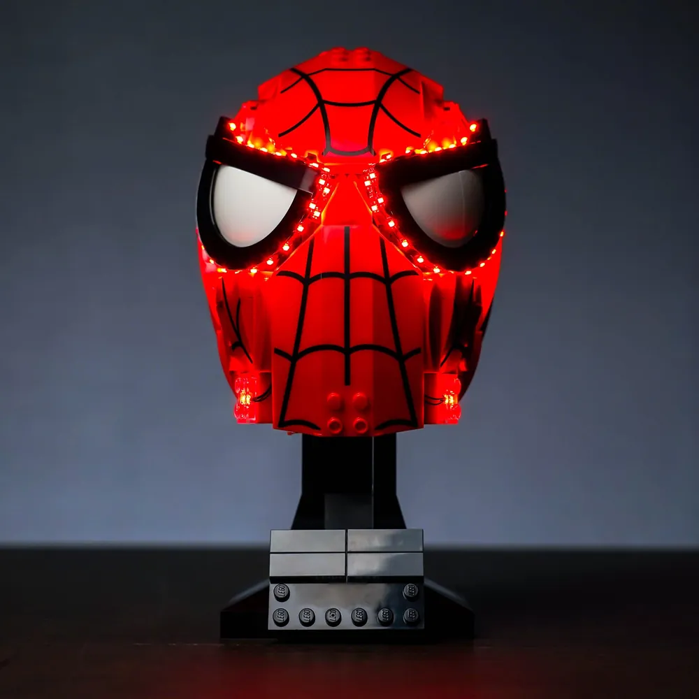 BrickBling LED kit for LEGO Spider-Man's Mask 76285 with micro-LEDs lighting the eyes and web patterns